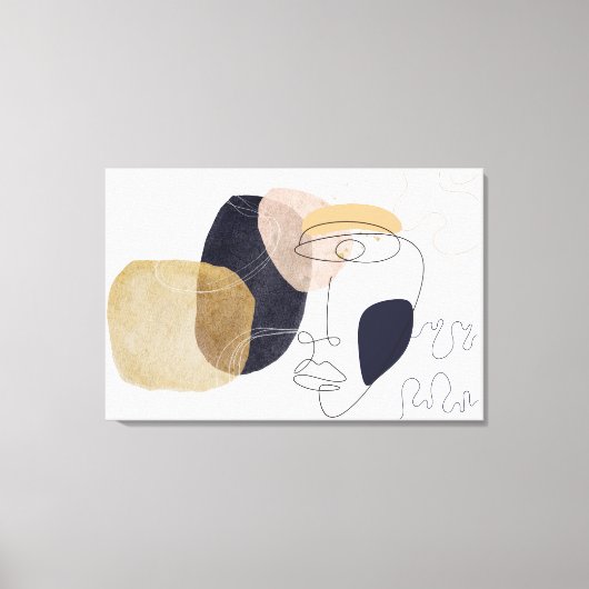 Oneline-Faceart mit arbstrakten, farbigen Formen Leinwanddruck (Vorderseite)