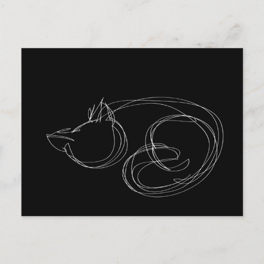 Oneliner Cat Black Postcard Postkarte (Vorderseite)