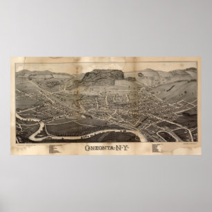 Oneonta New York 1884 Antik Panoramabalkarte Poster