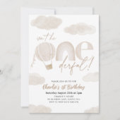 Oneside Hot Air Ballon Beige Boy 1. Geburtstag Einladung (Vorderseite)