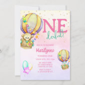 Oneside Hot Air Ballon Pink 1. Geburtstag Einladung (Vorderseite)