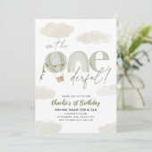 Oneside Hot Air Ballon Sage Boy 1. Geburtstag Einladung (Stehend Vorderseite)