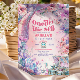 Onethe Sea Blume Glitzer Mermaid Schwanz Einladung