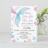 Onethe Sea Mermaid 1. Geburtstag Einladung (Stehend Vorderseite)