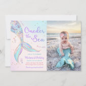Onethe Sea Mermaid 1. Geburtstag Party Foto Einladung (Vorderseite)