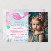 Onethe Sea Mermaid Foto 1. Geburtstag Einladung (Vorne/Hinten)