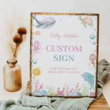 onethe Sea Pastel Birthday Custom Table Sign