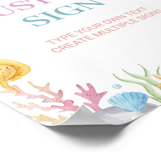 onethe Sea Pastel Birthday Custom Table Sign Poster (Ecke)