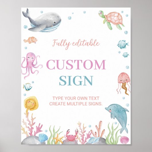 onethe Sea Pastel Birthday Custom Table Sign Poster (Vorne)