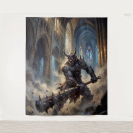 Oni-Dämon in der gotischen Kathedrale Wandteppich