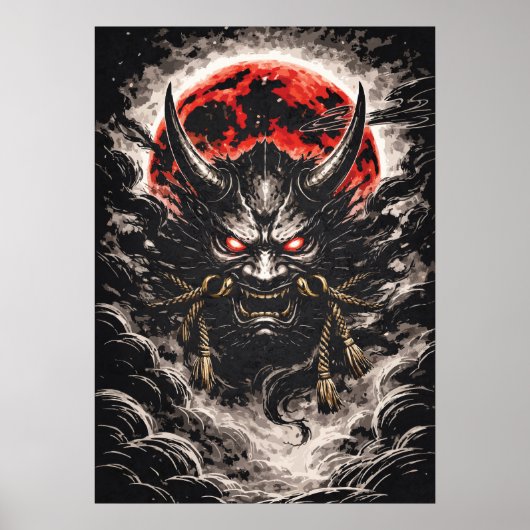 Oni Demon in Red Moon - Japanese Anime Art Poster (Vorne)