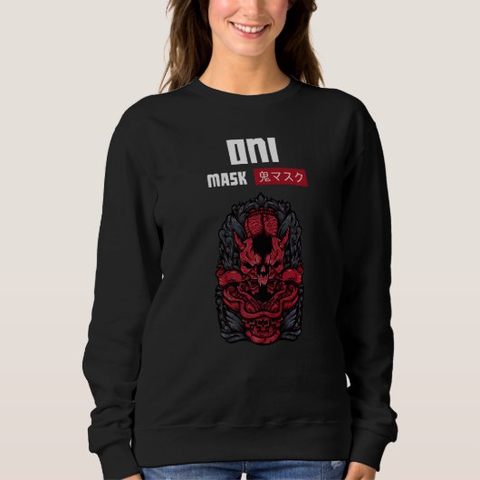 Oni Mask Japanese Demon Face Devil Ronin Sweatshirt (Vorderseite)