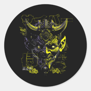 Oni Mask Japanisch Mythologie Niedlich Ghost Hallo Runder Aufkleber