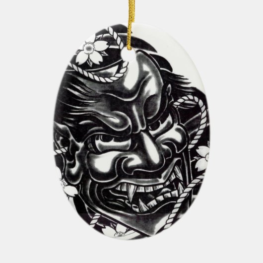 Oni Mask japanisches Design Keramikornament (Vorne)