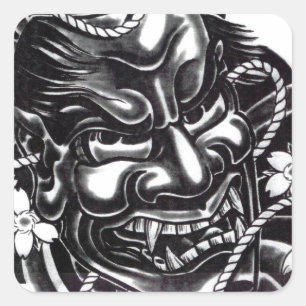 Oni Mask japanisches Design Quadratischer Aufkleber