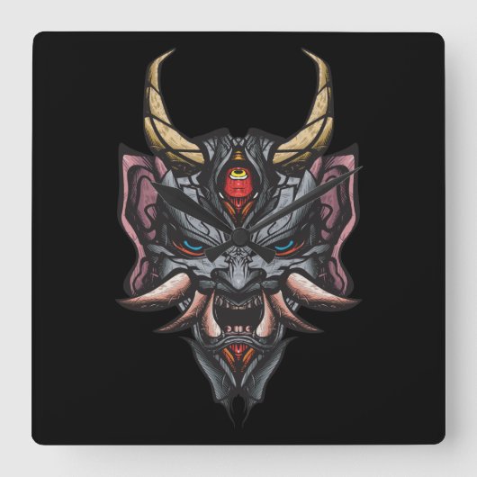 Oni Mask Quadratische Wanduhr (Vorderseite)