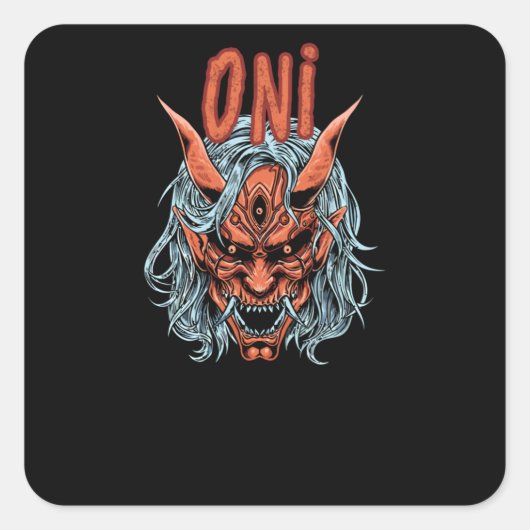 Oni Mask Quadratischer Aufkleber (Vorderseite)