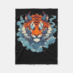 Oni-Tiger-Tattoo Retro Vintage Aufkleber Fleecedecke
