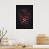 Oni-Zwillingsklingen-Samurai, abstrakter surrealer Poster (Küche)
