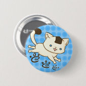 Onigiri Katzen-Scherz-Knopf (blau) Button (Vorne & Hinten)