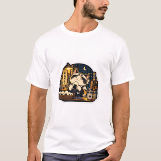 Onigiri Night Shift Cat T-Shirt | Japanisches Esse