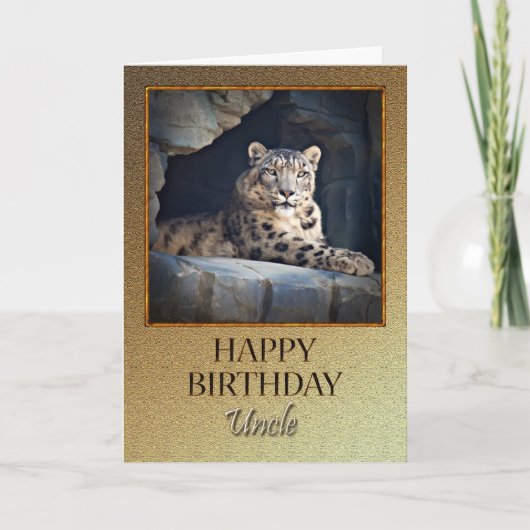 Onkel Birthday mit Schneeleopard Karte (Vorderseite)