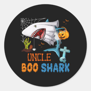 Onkel Boo Shark Halloween Haik Geist mit Pumpkin Runder Aufkleber