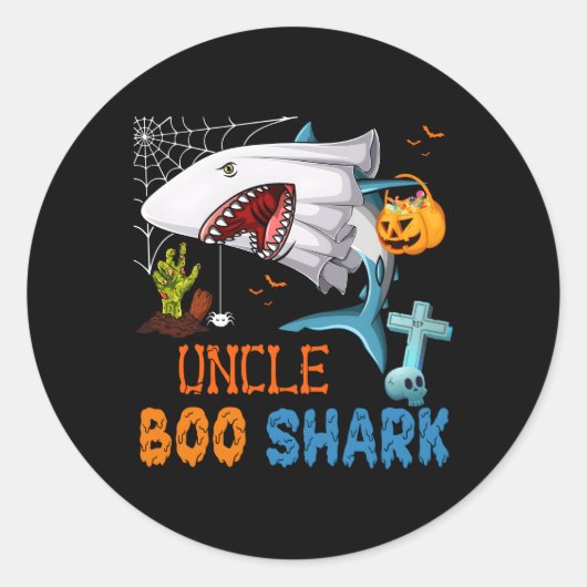 Onkel Boo Shark Halloween Haik Geist mit Pumpkin Runder Aufkleber (Vorderseite)