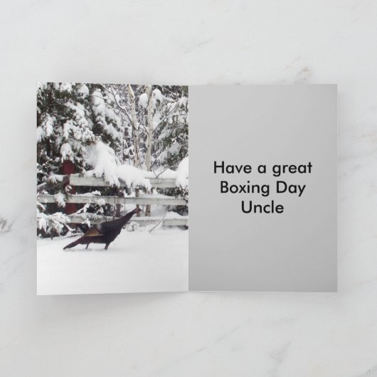 Onkel Boxing Day Grußwilde Türkei in Snow Card Karte (Innenseite)