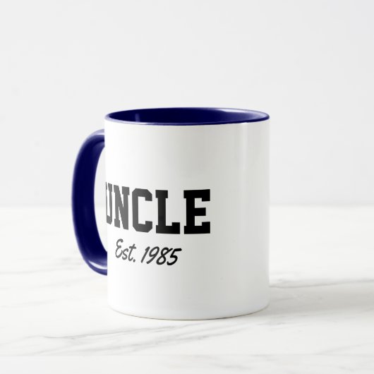 "Onkel - est. Datum" Neues Geschenk Tasse (Vorderseite Links)