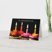 Onkel Geburtstag mit Kerzen und Cupcakes Karte (Vorderseite)