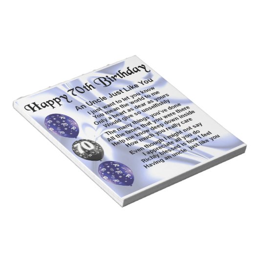 Onkel Gedicht - 70. Geburtstag Notizblock (angewinkelt)