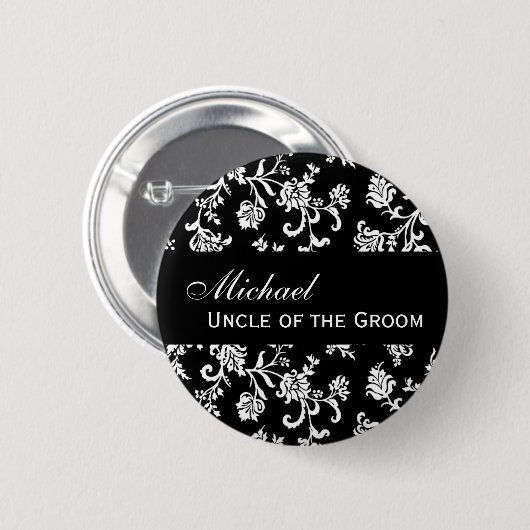 ONKEL OF THE GROOM Knopf-Schwarzweiss-Damast Button (Vorne & Hinten)