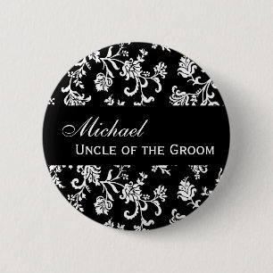 ONKEL OF THE GROOM Knopf-Schwarzweiss-Damast Button