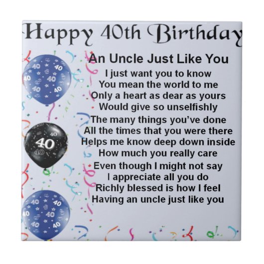 Onkel Poem - 40. Geburtstag Fliese (Vorderseite)