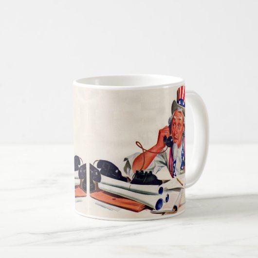 Onkel Sam am Telefon der 40er Jahre Kaffeetasse (VorderseiteRechts)