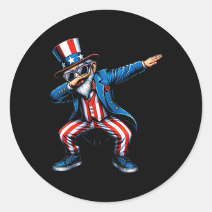 Onkel Sam Dabbing Lustig 4. Juli Patriotische Jung Runder Aufkleber