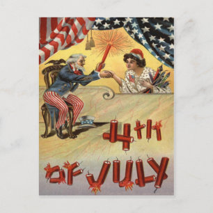 Onkel Sam Feuerwerk Knallkörper US-Flagge Postkarte