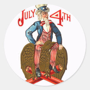 Onkel Sam Feuerwerkskörper 4. Juli Patriotisch Vin Runder Aufkleber