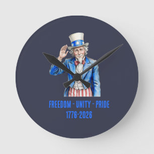 Onkel Sam Frohes 4. Juli Patriotisch Runde Wanduhr