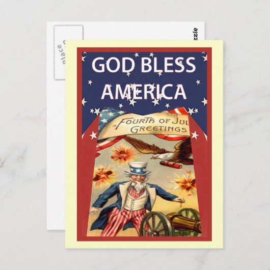 Onkel Sam, Gott segne Amerika Postkarte (Vorne/Hinten)