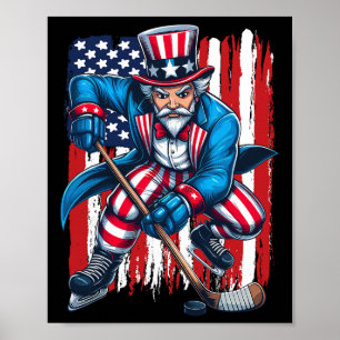 Onkel Sam Hockeyspieler 4. Juli Amerikanische Flag Poster
