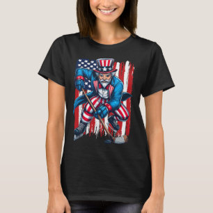 Onkel Sam Hockeyspieler 4. Juli Amerikanische Flag T-Shirt