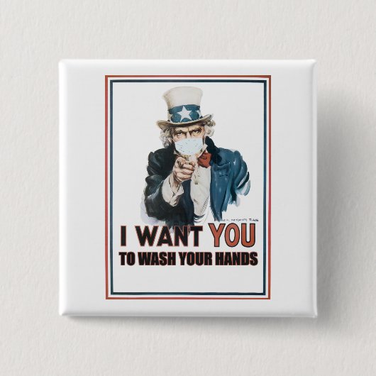 Onkel Sam "Ich will dich" Händewaschen! Button (Vorderseite)