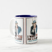 Onkel Sam: "Ich Woll DICH!" Zweifarbige Tasse (Vorderseite Links)