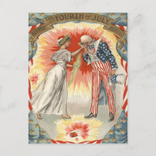Onkel Sam Lady Liberty US-Flag Feuerwerk Postkarte