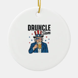 Onkel Sam Lustiges Patriotisches Bier Vektor Desig Keramik Ornament