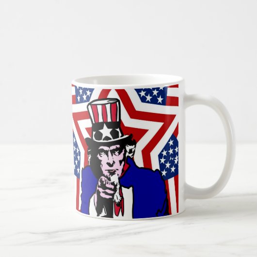 Onkel Sam mit Sternen und Streifen Hintergrund Kaffeetasse (Rechts)