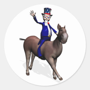 Onkel Sam reitet auf einem Esel Runder Aufkleber