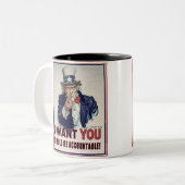 Onkel Sam sagt: "Halte mich verantwortlich!" Zweifarbige Tasse (Vorderseite Links)